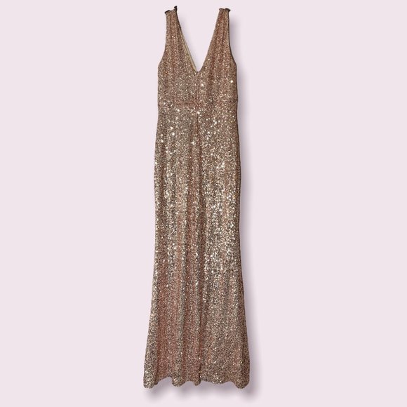 Belle Badgley Mischka rose gold sequin gown,  sleeveless, Sz 2 - Picture 4 of 9